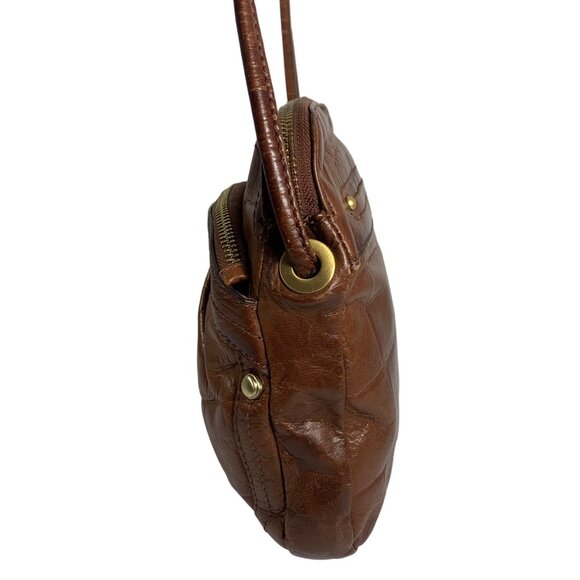 B MAKOWSKY Brown Leather Crossbody Handbag w/ Texture Gold Safety Pin Zip Pulls - Picture 3 of 16